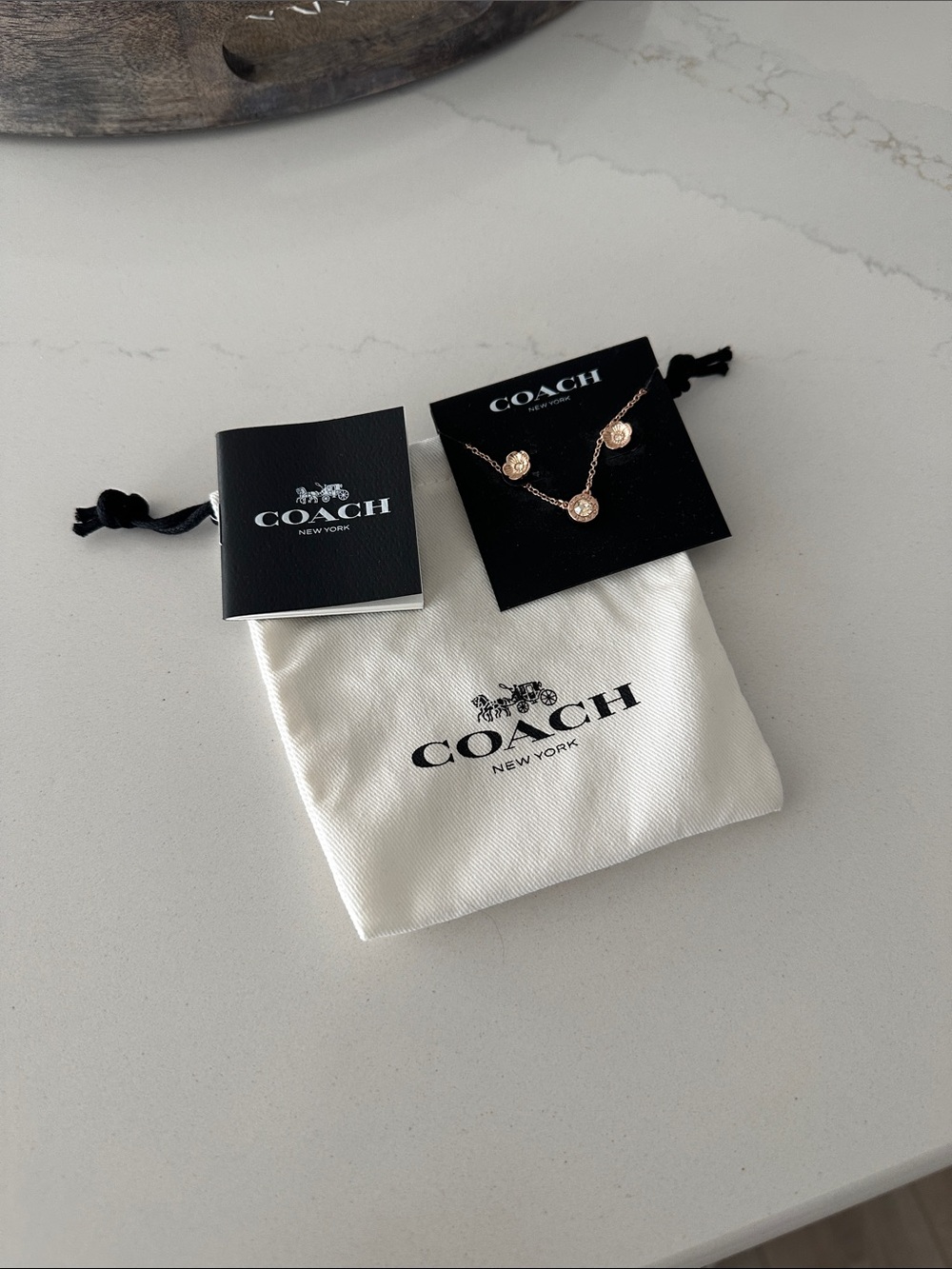 NEW Coach Open Circle‎ Necklace And Tea Rose Stud Earrings Set Rose Gold Jewelry